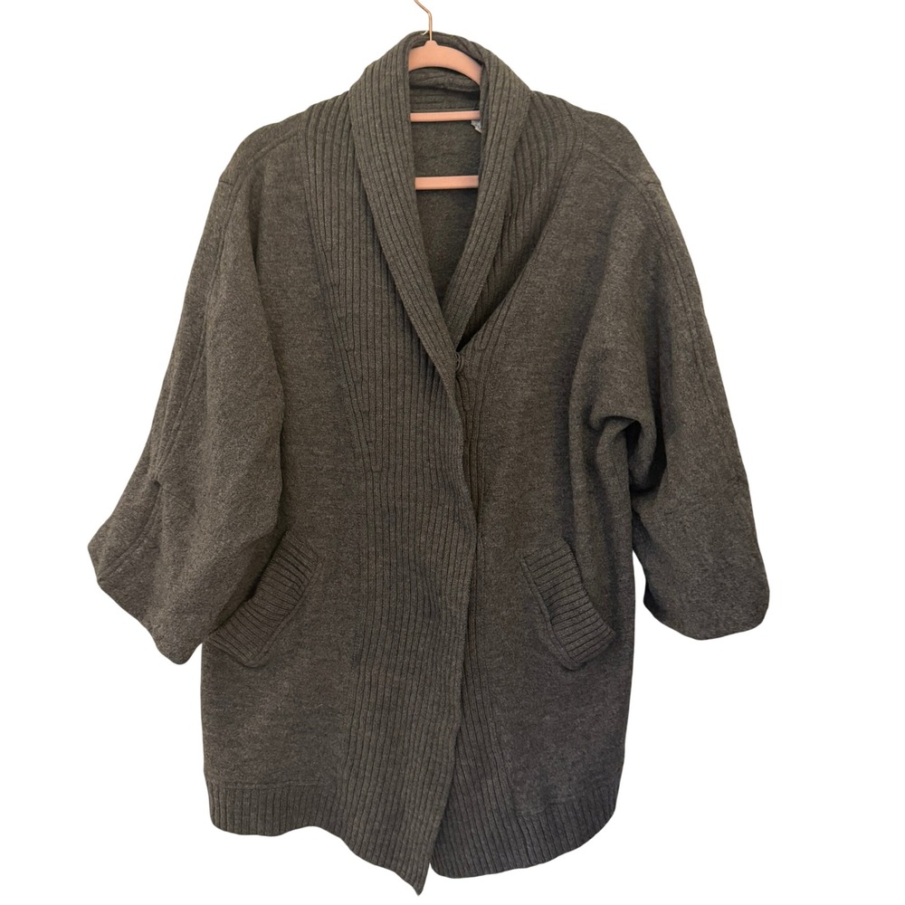 Les Copains Cardigan Womens OS Grey Excellent Wool Shawl Collar Oversized Italy‎